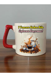 1 Tencere Kahve Bile Uykumu Kaçırmaz Yazılı Kırmızı Kulplu Kupa Bardak